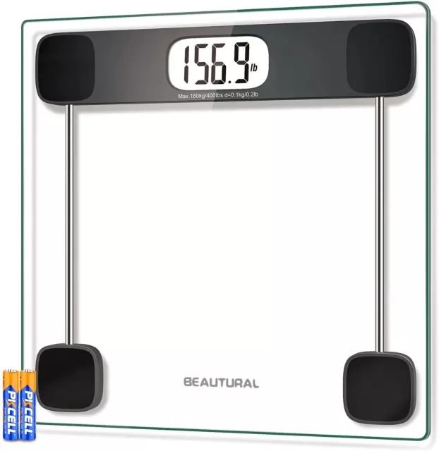 Digital Bathroom Scale for Body Weight, LCD Display, 400Lb, 4 AAA Batteries and