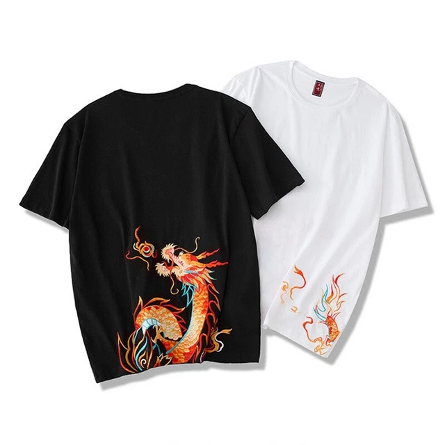 Uomo Ricamo Cotone T-Shirt Stile Cinese Camicetta Manica Corta Casual Maglietta
