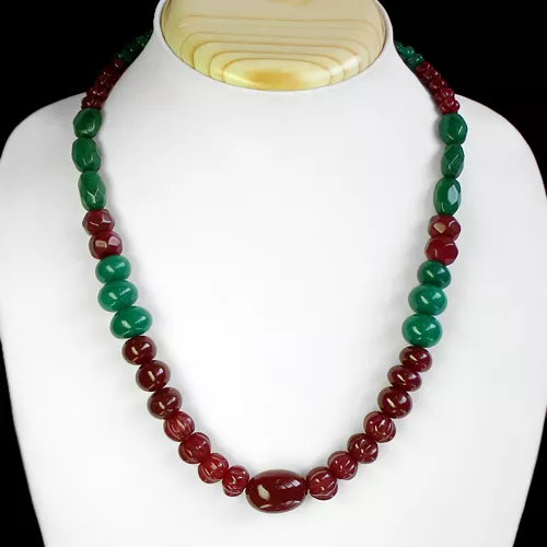 Brilliant Top Class 320.00 Cts Earth Mined Ruby & Emerald Beads Necklace Strand