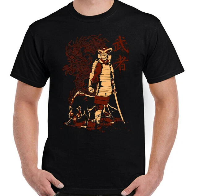 Martial Arts T-Shirt Dragon Warrior Mens Samurai Sword Katana Japan Wolf Top MMA