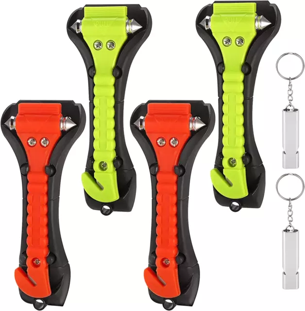 4 Pezzi Martello Di Emergenza per Auto Con Taglia Cinture, 2 in 1 Martelletto Ro