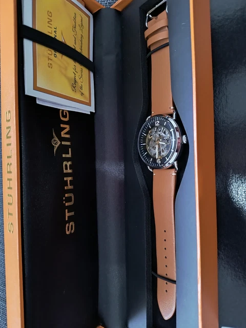 STUHRLING ORIGINAL MENS SKELETON J3 Legacy Watch Dual Time Sun