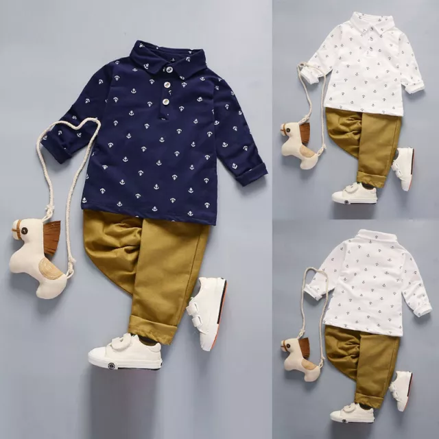 Kids Boys Gentleman Outfits Suit Casual Top Long Pants Baby Toddler Clothes Set