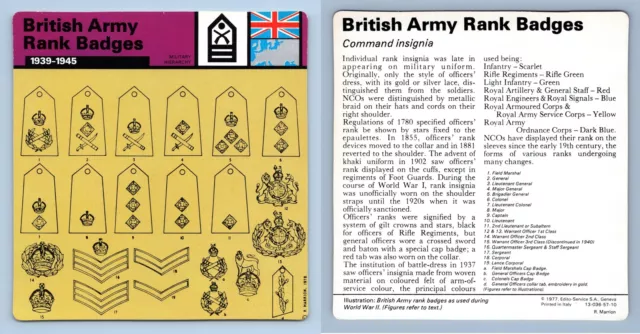 British Army Rank Badges - 1939-45 - Military - WW2 Edito-Service SA 1977 Card