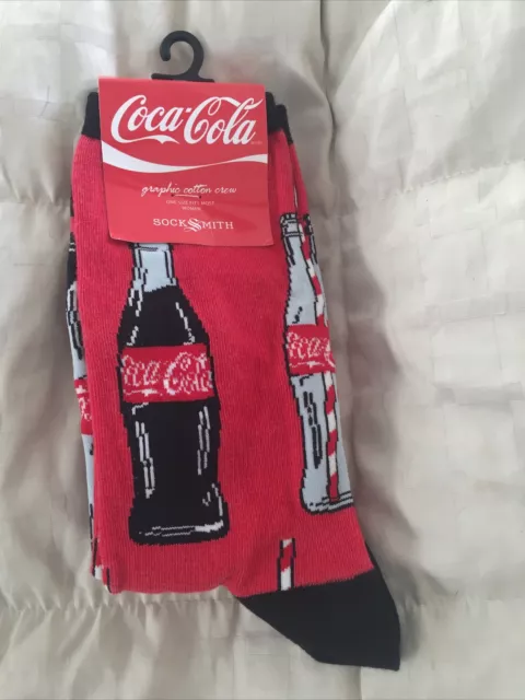 Coca Cola Socks 1 Pair Womens Black Red, Size 10-13 SOCKSMITH  Coke Bottles Sock