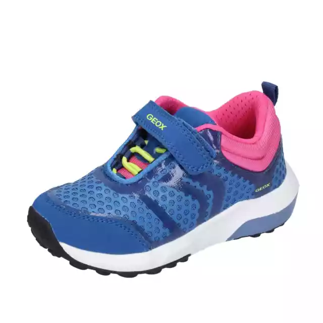 Chaussures Fille GEOX 24 Ue Baskets Bleu Tissu Rose Cuir Synthetique BE998-24