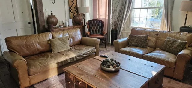 Beautiful HALO sofas 3 and 2 seater, Rustic Tan leather