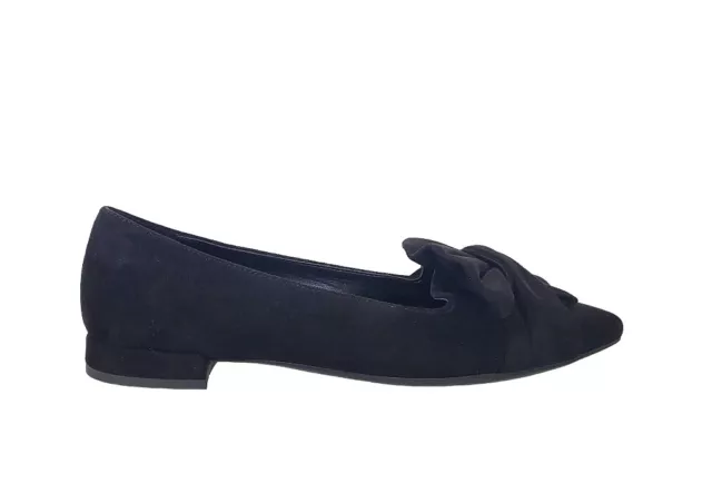 Scarpe Ballerina Donna Camoscio Nero Tacco Basso Fiocco Made In Italy