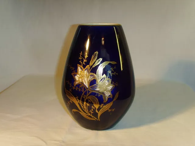 Keramik Vase**STAFFEL+STONEWARE made in Germany** Kobalt Blau/gold+15 cm +TOP !