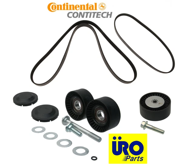BELT TENSIONER PULLEYS + Idler Pulley Uro + OEM Belt Kit for BMW X5 3.0
