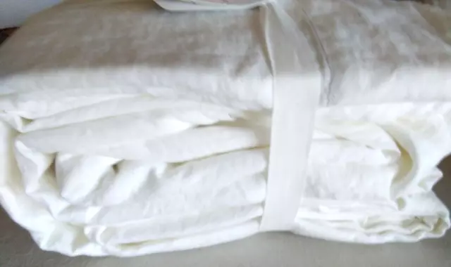 NEW POTTERY BARN Belgian Flax Linen King Sheet Set WHITE Summer Sheets ...