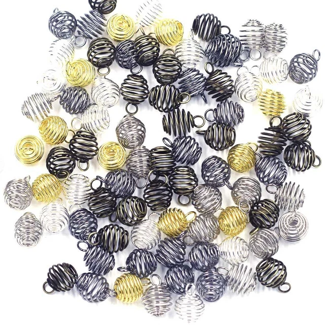 50pcs Pendant Lantern Spring Bead Cages Spiral Alloy Gold Silver Jewelry Charm