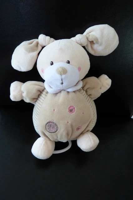 T. Doudou Boule Musical Nicotoy Lapin Beige Oreilles Nouees Ronds  Etat Neuf*