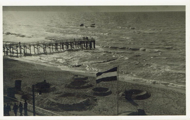 AK Cranz, Strand, Seebrücke, Abendstimmung, nicht gelaufen, vor 1945