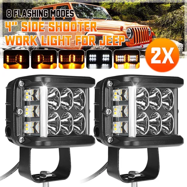 2Pods 4inch LED Side Strobe Work Light Offroad Truck Amber White Cube Shooter
