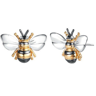 Fashion Bee Two Tone Stud Earring Women 925 Silver Filled Jewelry A Pair