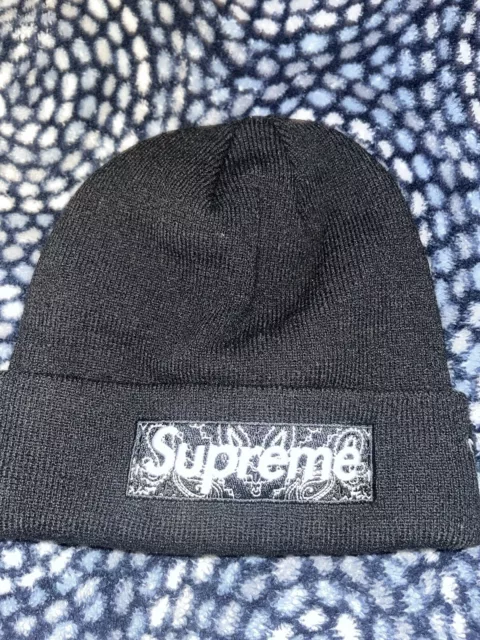 Supreme New Era Black Bandana Box Logo Beanie FW19