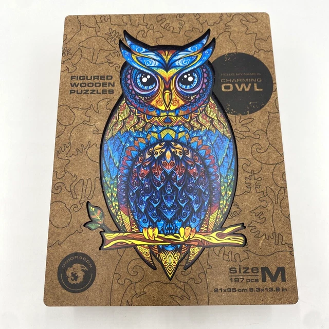 ⚡️ UNIDRAGON Charming Owl Wooden Jigsaw Puzzle Medium 187 Pieces ⚡️