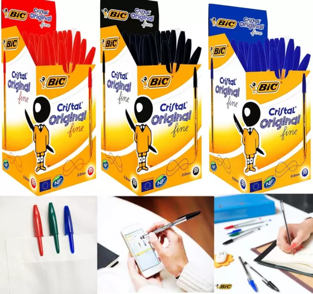 Original Bic Crystal BallPoint Pens Medium 1.0mm Ball Point Biros Black Blue Pen