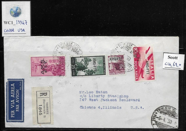 WC1_13347. ITALY: TRIESTE FTT. Beautiful cover to USA w. Scott C14,67 & more