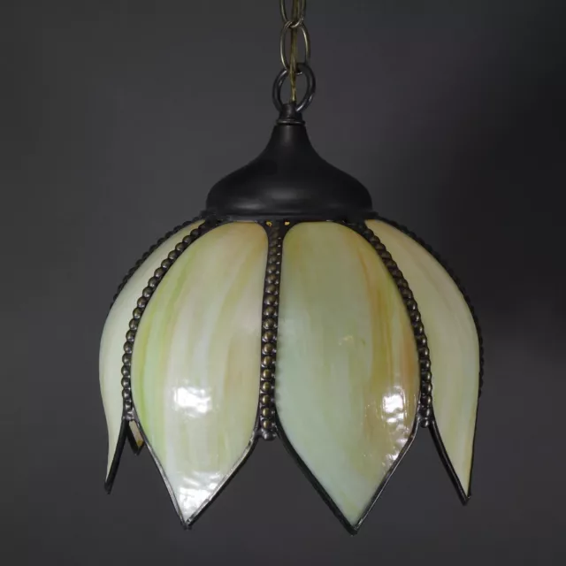 Vintage MCM Slag Glass Pendant Light, Tulip Slag Glass, Swag Pendant Light