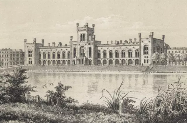 SCHWERIN -  Arsenal - Innenministerium - Tonlithographie um 1850