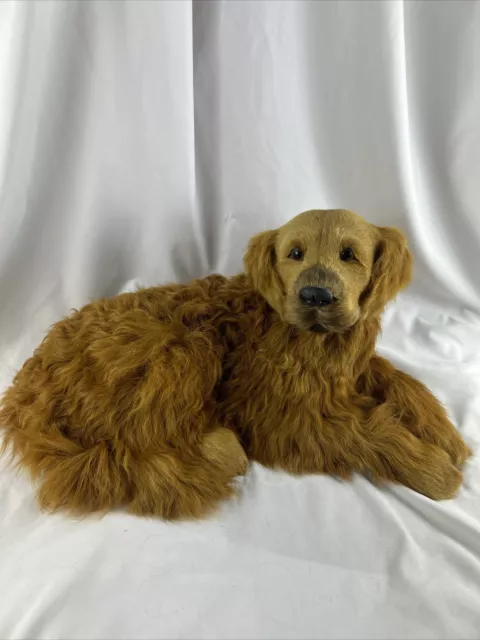 Vintage Golden Retriever Figurine 20” Real Goat Fur Wavy Red Hair Lifelike Dog