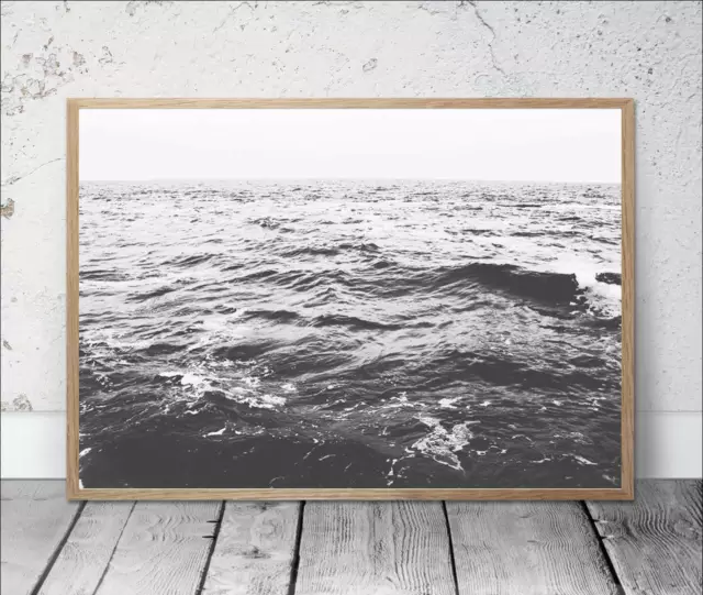 Black & White Beach Ocean Waves Minimalist Art Poster Print. A3 A2 A1 Sizes