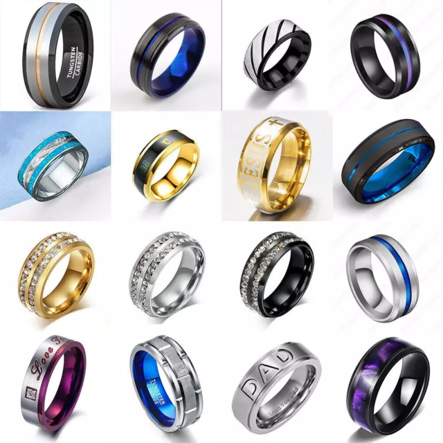 Fashion Titanium Rings Men Wedding Stainless Steel Party Band Jewelry Size 6-13