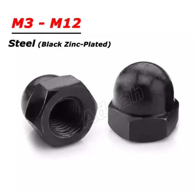 Acorn Cap Nuts Dome Head Nut Metric M3 M4 M5 M6 M8 M10 M12 Black Zinc-Plated