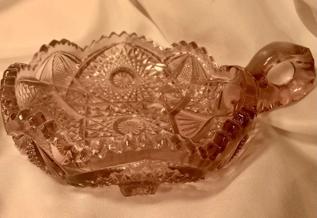Vintage Pink Depression Cut Ridged Glass Small Serving Bowl/Candy Dish w/Handle