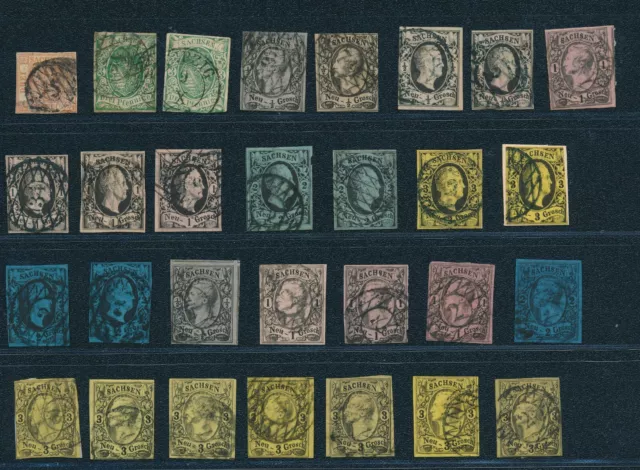 Altdeutschland-Sachsen 1850, Lot aus Nr. 1-11 je gestempelt, sehr unterschiedlic