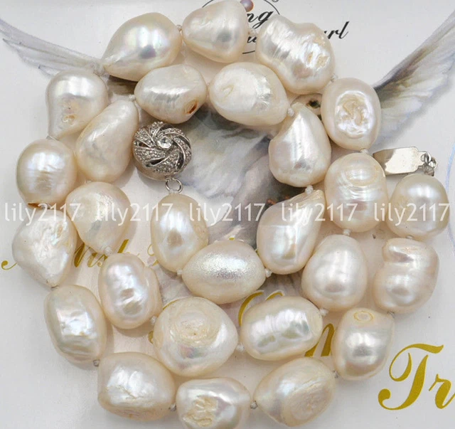 Beautiful Natural 12-14mm South Sea White Baroque Pearl beads Necklace 18" AAA