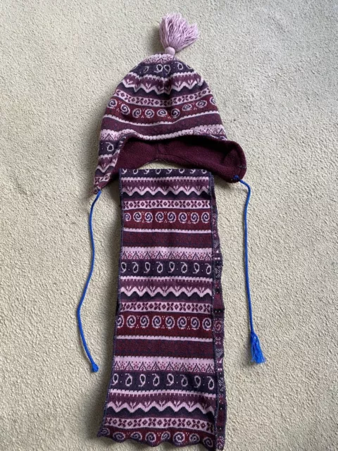 Girls Kids winter Burgundy&Pink hat & Long scarf set Age 3-5 Years Pre-worn