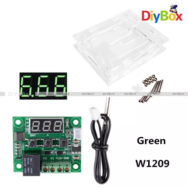 W1209 DC12V Digital Thermostat Temperature Control Switch Sensor+Case Green