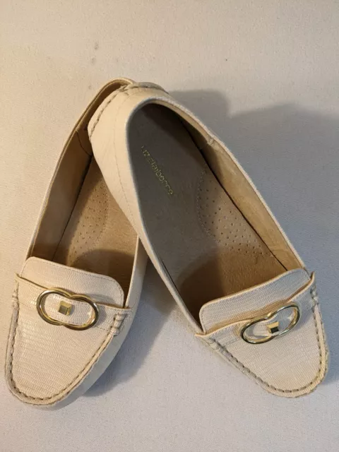 LIZ CLAIBORNE ANTONIA Women's 8.5M Ivory Slip On Loafers Gold Buckle Shoes  $25.00 - PicClick