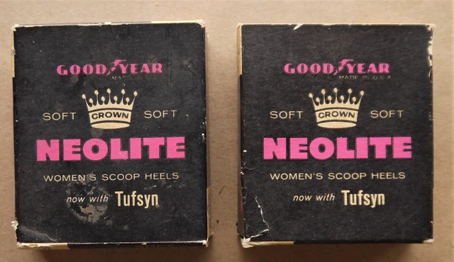 2 Pair Vintage GOOD YEAR CROWN 3 BLACK No Mark Women's Scoop Heels NEOLITE Core