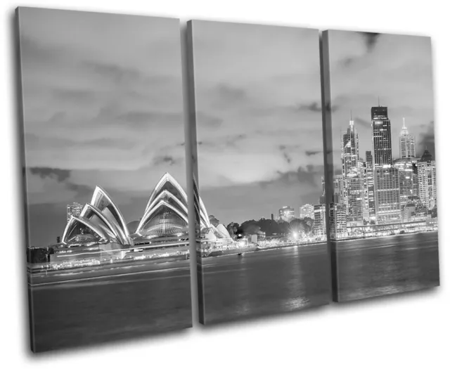 Sydney Skyline Harbour Opera House City TREBLE CANVAS WALL ART Picture Print