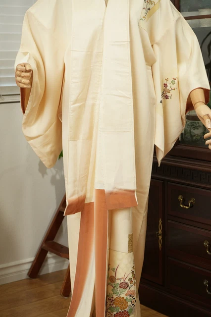 Dear Vanilla Japanese Silk Kimono Women's Robe Gown Authentic Japan Vintage Mint 10