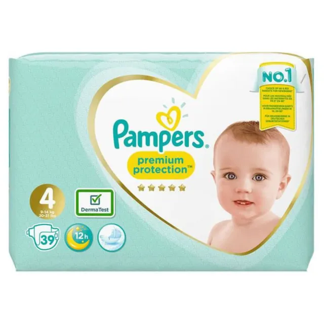 LOT DE 2 - PAMPERS - Premium Protection Couches bébé Taille 4 (9-14kg) - paquet