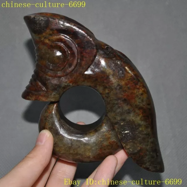 China Hongshan culture Hetian jade Hand carved  weird Pig dragon statue