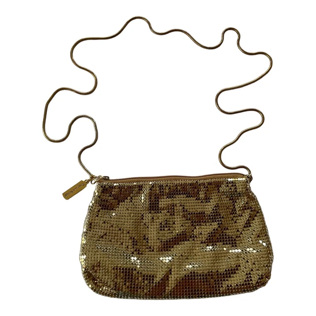 Whiting and Davis Gold Mesh Crossbody Handbag Evening Bag Vintage 1960s