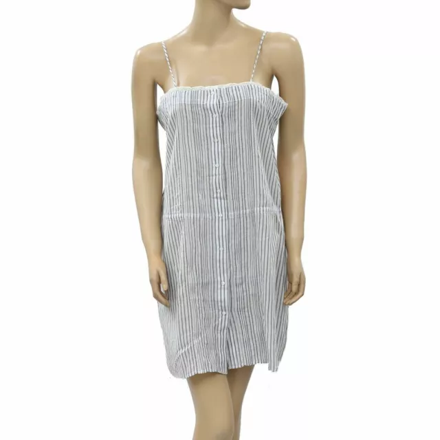 Nili Lotan Rayé Imprimé Tunique Slip Robe Caraco Dentelle Bouton vers le Bas XS