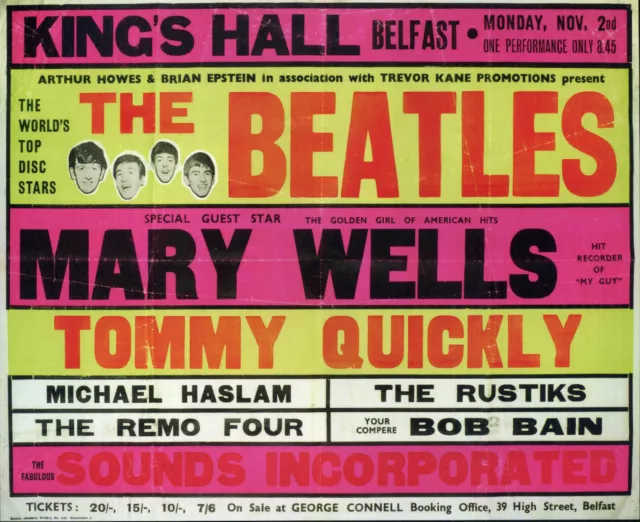 THE BEATLES Concert Window Poster - King's Hall, BELFAST 1964 - reprint