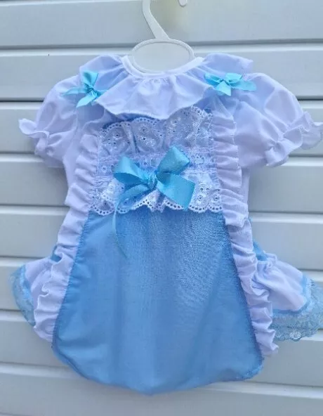 DREAM 0-6 years BABY GIRLS SPANISH  BLOUSE AND SKY BLUE FRILLY BUM ROMPER SET
