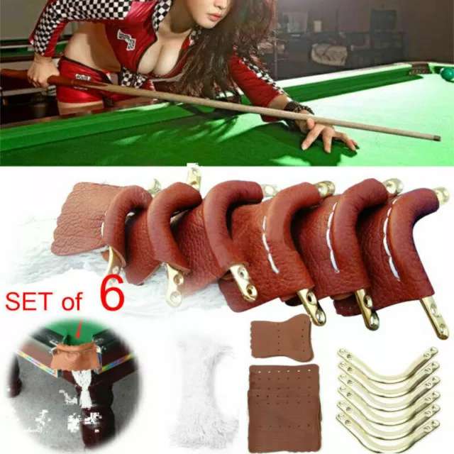 6X Leather Snooker Table Net Pockets Set Billiard Pool Replacement Ball Bags AU