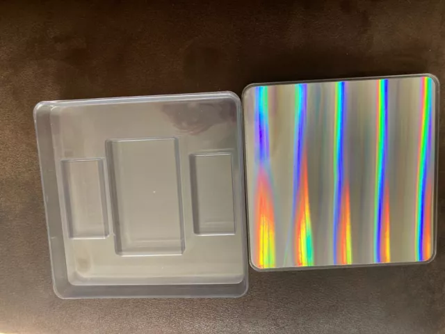 Genuine PACO RABANNE Clear PLASTIC SILVER HOLOGRAPHIC GIFT SET STORAGE TIN