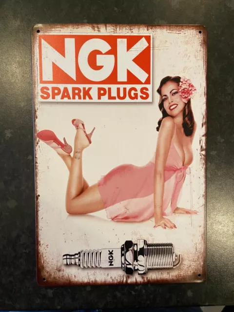 NGK Spark Plugs Motorcycle Metal Garage Sign Wall Plaque Vintage mancave A4 Size