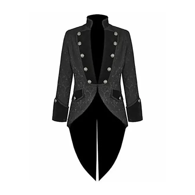 Handmade Men Tail Coat Jacket Black Brocade Goth Steampunk Victorian /Tailcoat