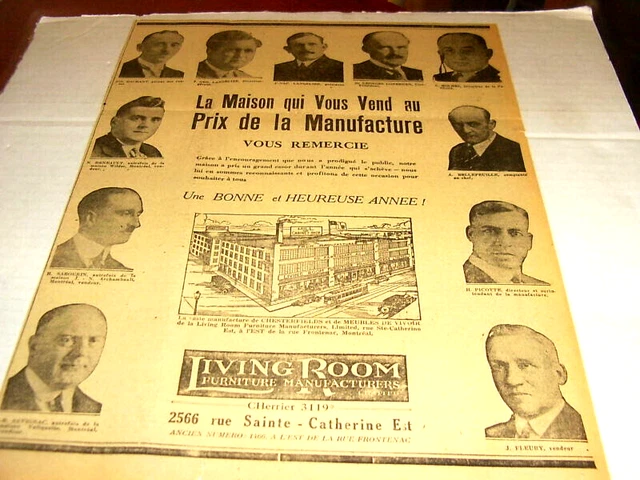 1928 PUBLICITÉ ORIGINALE du magasin de Détail-living room furniture manufacture